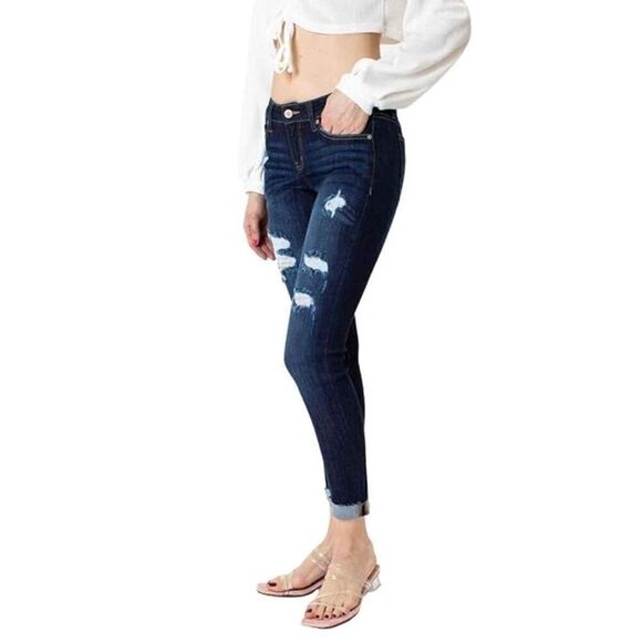 KanCan Los Angeles Mid Rise Ankle Skinny Jeans Distressed Women's Blue Size 3/25 - Picture 4 of 8